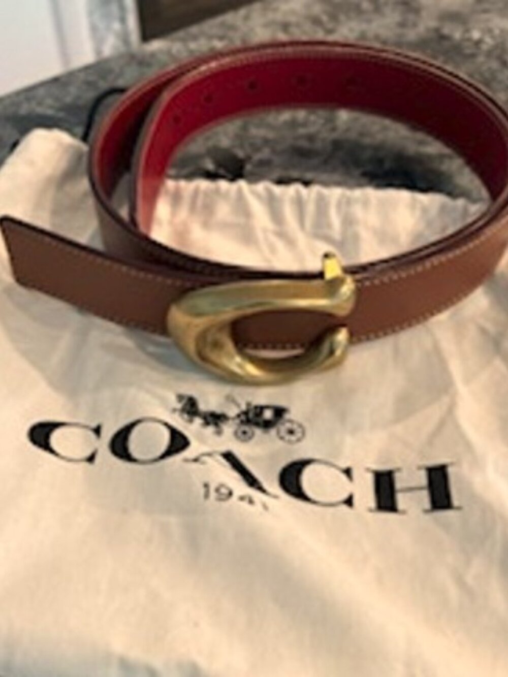 Coach Reversible Leather Belt - Tan/Red Size M F78181